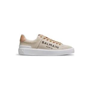 Balmain logo print canvas B-Court sneakers , Beige , Dames , Maat: 37 EU