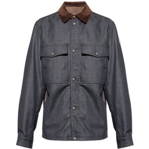 Moncler, Heren, Overhemden, Blauw, Maat: L Denim,