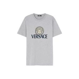 Versace Grijze T-shirts & Polos voor Heren Aw24 , Gray , Heren , Maat: L