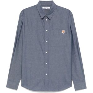 Maison Kitsuné, Heren, Overhemden, Blauw, Maat: M Katoen,