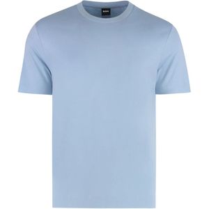 Hugo - T-shirt - Blauw - Katoenmix - Met Geribbelde Kraag