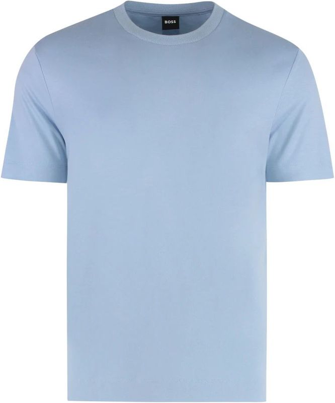 Hugo - T-shirt - Blauw - Katoenmix - Met Geribbelde Kraag