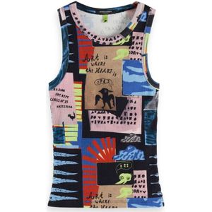 Scotch & Soda - All Over Printed Rib T-shirt - Zwart - 95% Katoen, 5% Elastaan