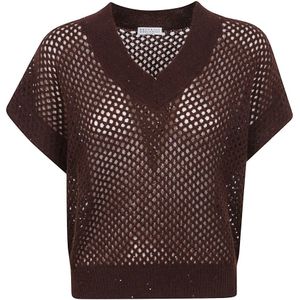 Brunello Cucinelli, Dames, Truien, Bruin, Maat: S