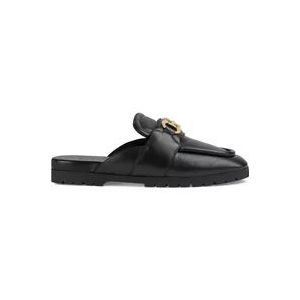 Gucci Zwarte Leren Instap Sandalen , Black , Heren , Maat: 43 EU