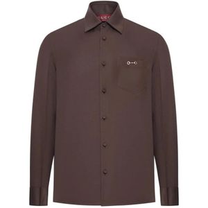 Gucci, Heren, Overhemden, Bruin, Maat: L Poliester,