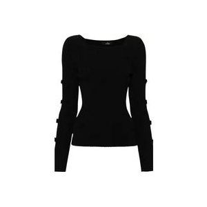Twinset Zwarte Geribbelde Slim Fit Sweatshirt , Black , Dames , Maat: M