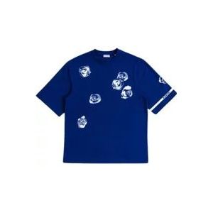 Burberry Blauw katoenen T-shirt met witte rozenprint , Blue , Heren , Maat: M