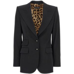 Dolce & Gabbana, Dames, Jassen, Zwart, Maat: S Gabardine,