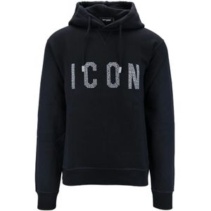 Dsquared2, Heren, Sweatshirts & Hoodies, Zwart, Maat: XL Katoen,