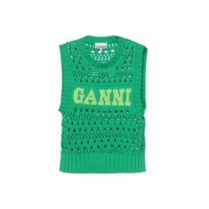 Ganni Groene Gebreide Tanktop Logo , Green , Dames , Maat: S