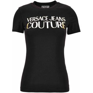 Versace Jeans Couture - Shirt - Goud/Zwart - Kwartmouw - Ronde Hals