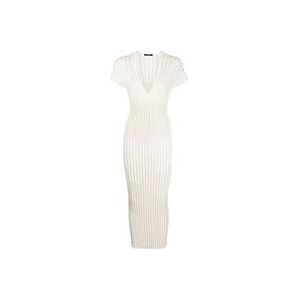 Balmain Midi Gebreide Mouwloze VHals Jurk , White , Dames , Maat: S