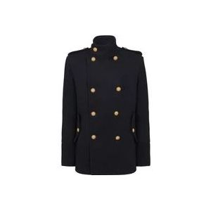 Balmain Korte militaire jas , Black , Heren , Maat: L