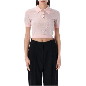 Casablanca Roze Crystal Monogram Gebreide Poloshirt , Pink , Dames , Maat: M