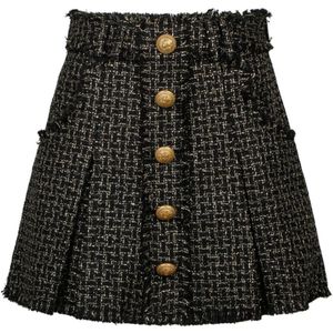 Balmain Zwart Goud Tweed Geplooide Minirok , Black , Dames , Maat: XS