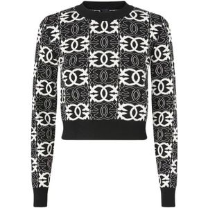 Pinko - Gypsies Cropped Jacquard Top - Zwart/Wit - Crop Top