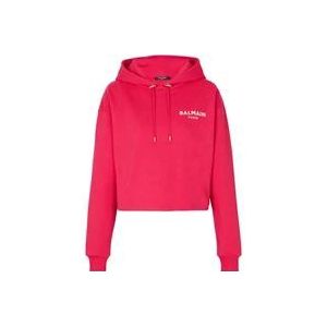 Balmain Flocked Paris hoodie , Pink , Dames , Maat: M