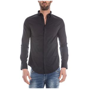 Armani Jeans, Heren, Overhemden, Zwart, Maat: S Katoen,