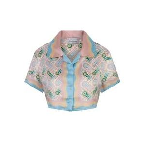 Casablanca Ping Pong Zijden Twill Crop Shirt , Multicolor , Dames , Maat: XS