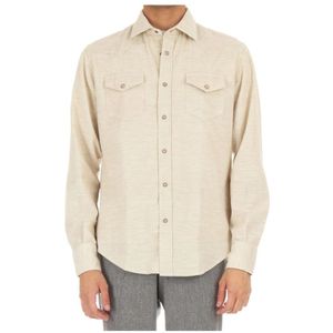 Eleventy, Heren, Overhemden, Beige, Maat: L Denim,