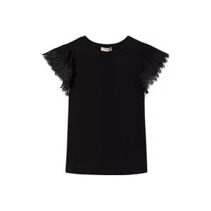 Twinset Zwarte T-shirts en Polos met Macramé Details , Black , Dames , Maat: L