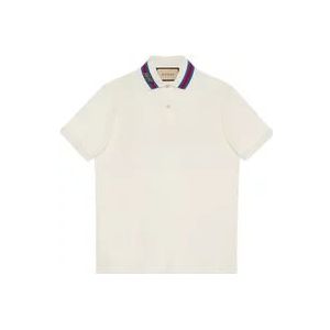 Gucci Witte Katoenen Poloshirt met Handtekening Square G Appliqué , White , Heren , Maat: M
