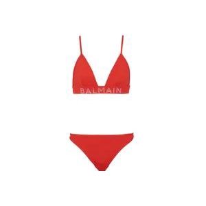 Balmain Bikini met strass-steentjes in driehoeksvorm , Red , Dames , Maat: 2XS