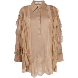 Valentino, Dames, Blouses & Shirts, Beige, Maat: XS Zijde,
