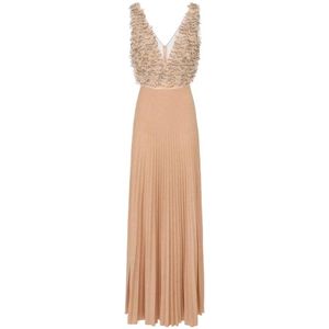 Elisabetta Franchi, Dames, Jurken, Beige, Maat: S Jersey,