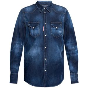 Dsquared2, Heren, Overhemden, Blauw, Maat: XL Denim,