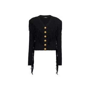 Balmain Gebreid vest met franjes , Black , Dames , Maat: 2XS