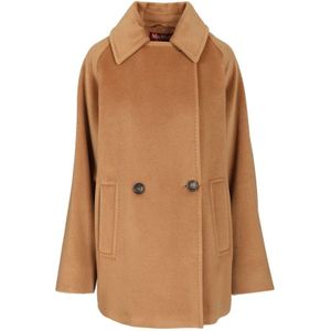 Max Mara Studio, Dames, Mantels, Bruin, Maat: 2XS Leer,