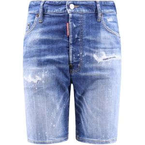 Dsquared2 Denim Bermuda Shorts met Logo Knopen , Blue , Heren , Maat: M