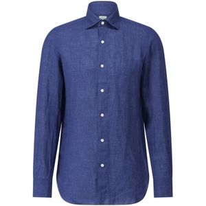 Finamore, Heren, Overhemden, Blauw, Maat: XL Linnen,