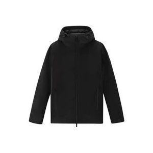 Woolrich Zwarte Tech Softshell Jas met Verstelbare Capuchon , Black , Heren , Maat: M