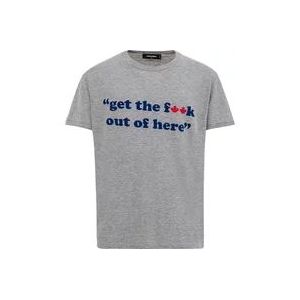 Dsquared2 Katoenen T-shirt met Get the f**k.. Print , Gray , Heren , Maat: M