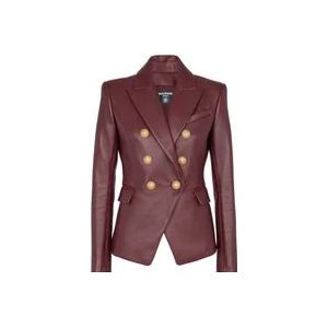 Balmain Klassieke 6-knopen leren jas , Red , Dames , Maat: S