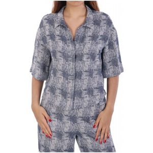 Emporio Armani, Dames, Blouses & Shirts, Grijs, Maat: 2XL Linnen,