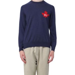 Dsquared2 Blauwe Pullover - Regular Fit, Ronde hals, Lange mouwen , Blue , Heren , Maat: S