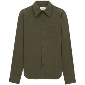 Saint Laurent, Dames, Blouses & Shirts, Groen, Maat: L Katoen,