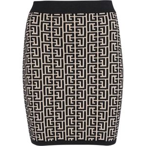 Balmain Gebreide rok met monogram , Black , Dames , Maat: M