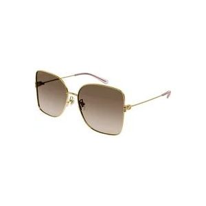 Gucci Metalen Frame Zonnebril in Goud en Grijs , Yellow , Dames , Maat: 62 MM