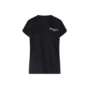 Balmain Zwart T-shirt met wit logo van biologisch katoen , Black , Dames , Maat: XS