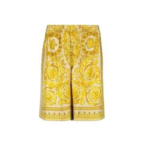 Versace Zijden Barocco Print Elastische Taille Shorts , Yellow , Heren , Maat: L