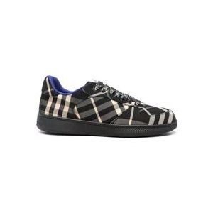 Burberry Zwarte Stoffen Sneakers met Logozool , Black , Heren , Maat: 44 EU