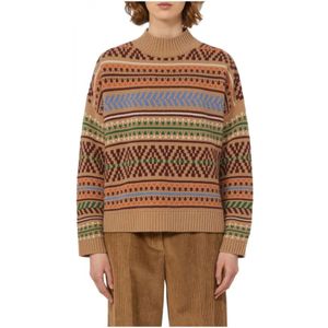 Weekend Max Mara - FESTOSO - Gebreide Trui - Donkerbeige / Azuur / Riet / Oranje