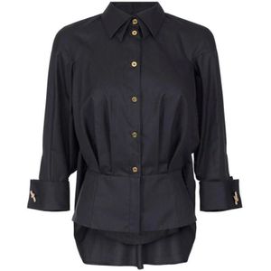 Elisabetta Franchi, Dames, Blouses & Shirts, Zwart, Maat: XS Katoen,