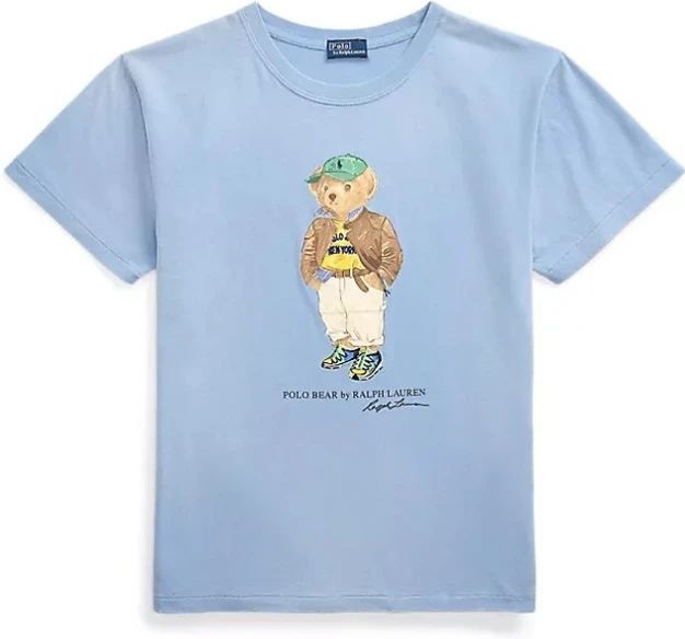 Polo Ralph Lauren - Blauwe Gebreide T-shirt - Dames - Katoen - Polo Bear