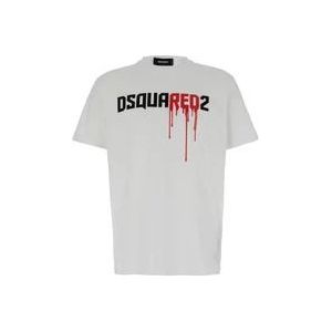 Dsquared2 Logo Print Crewneck T-shirt Wit , White , Heren , Maat: 2XL